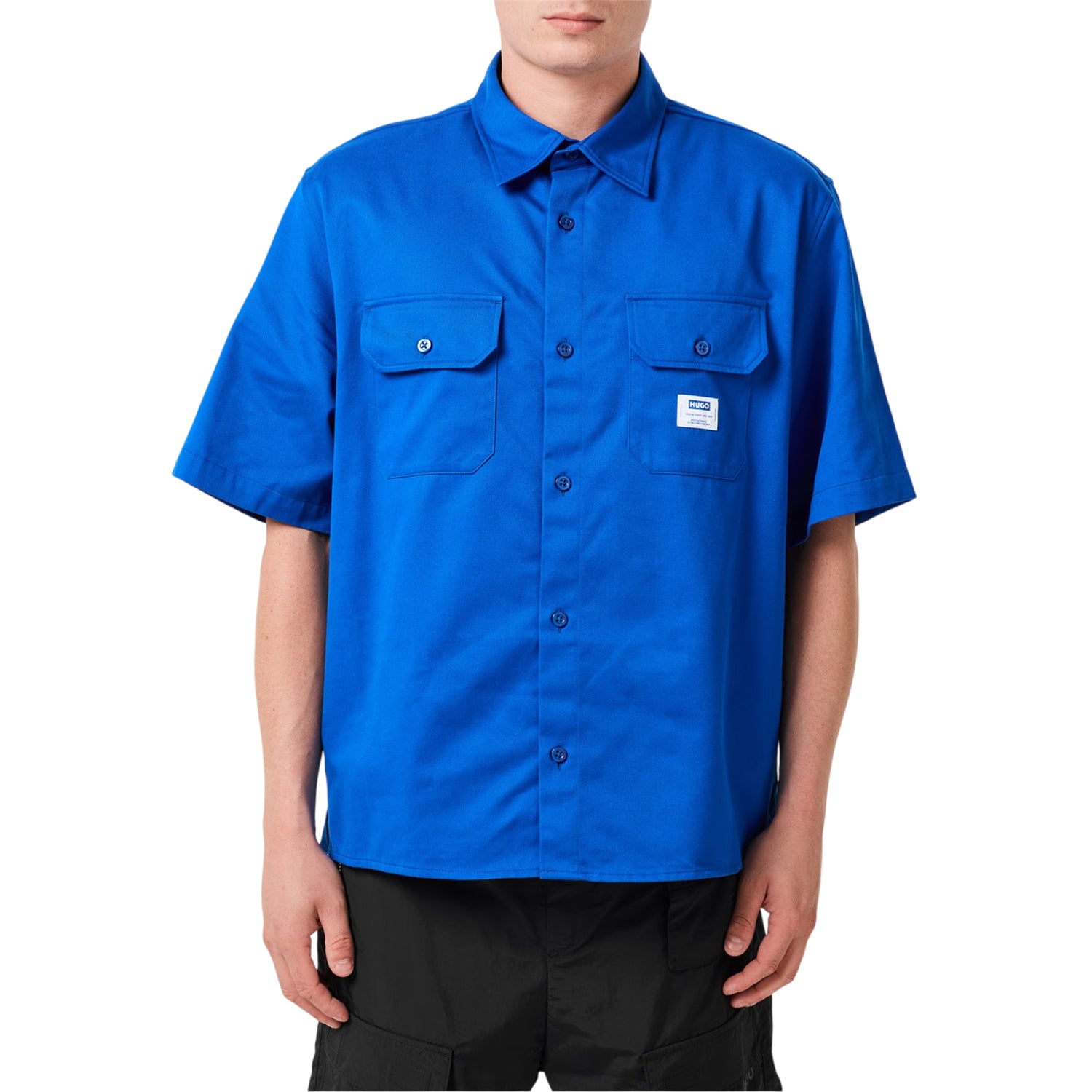 Blue - Side - Hugo Mens Ekyno Short-Sleeved Shirt