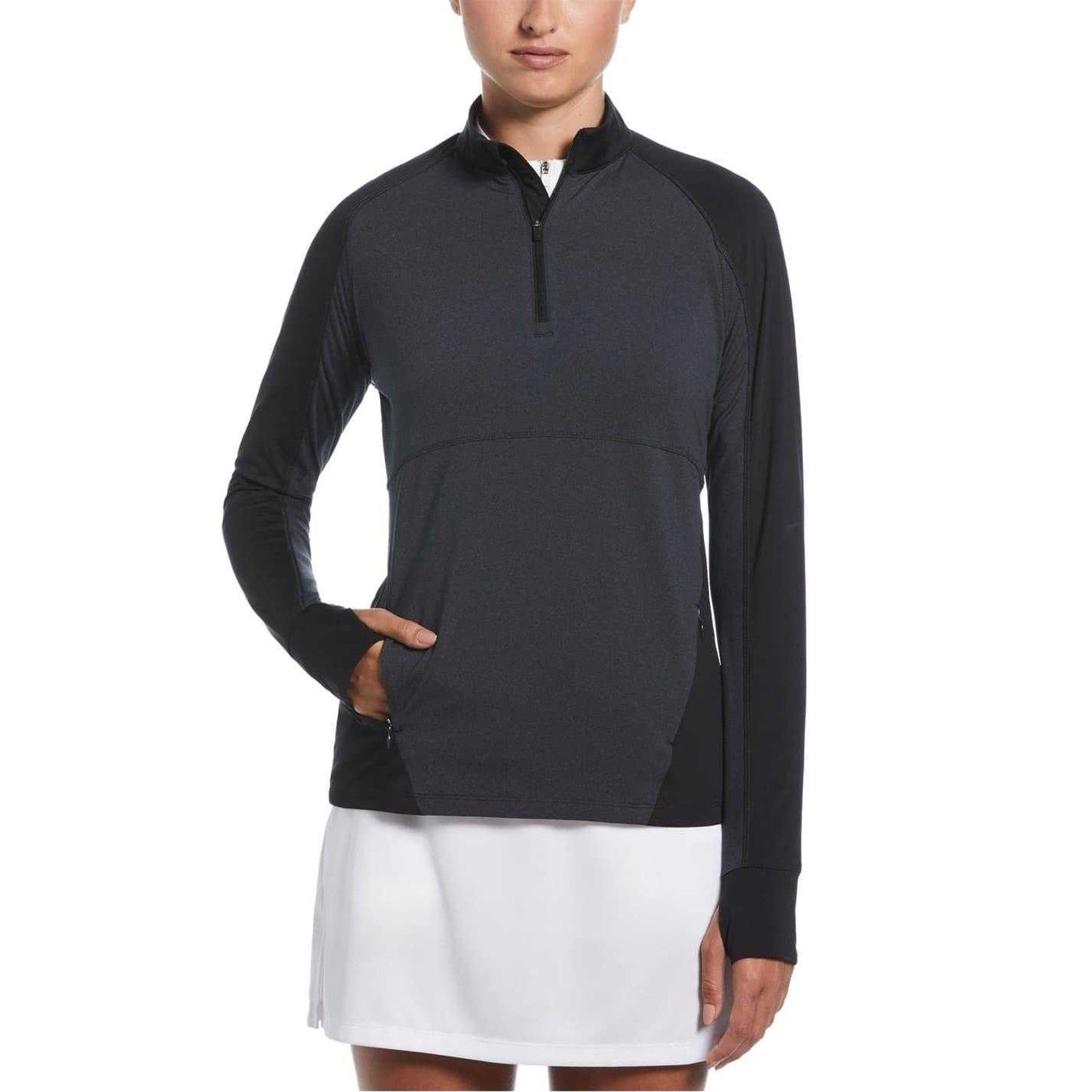 Ebony Black - Side - Callaway Womens-Ladies Heather Quarter Zip Midlayer