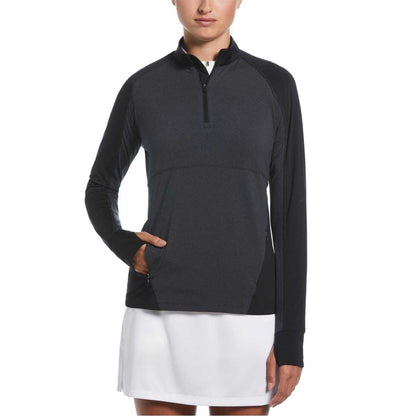 Ebony Black - Side - Callaway Womens-Ladies Heather Quarter Zip Midlayer