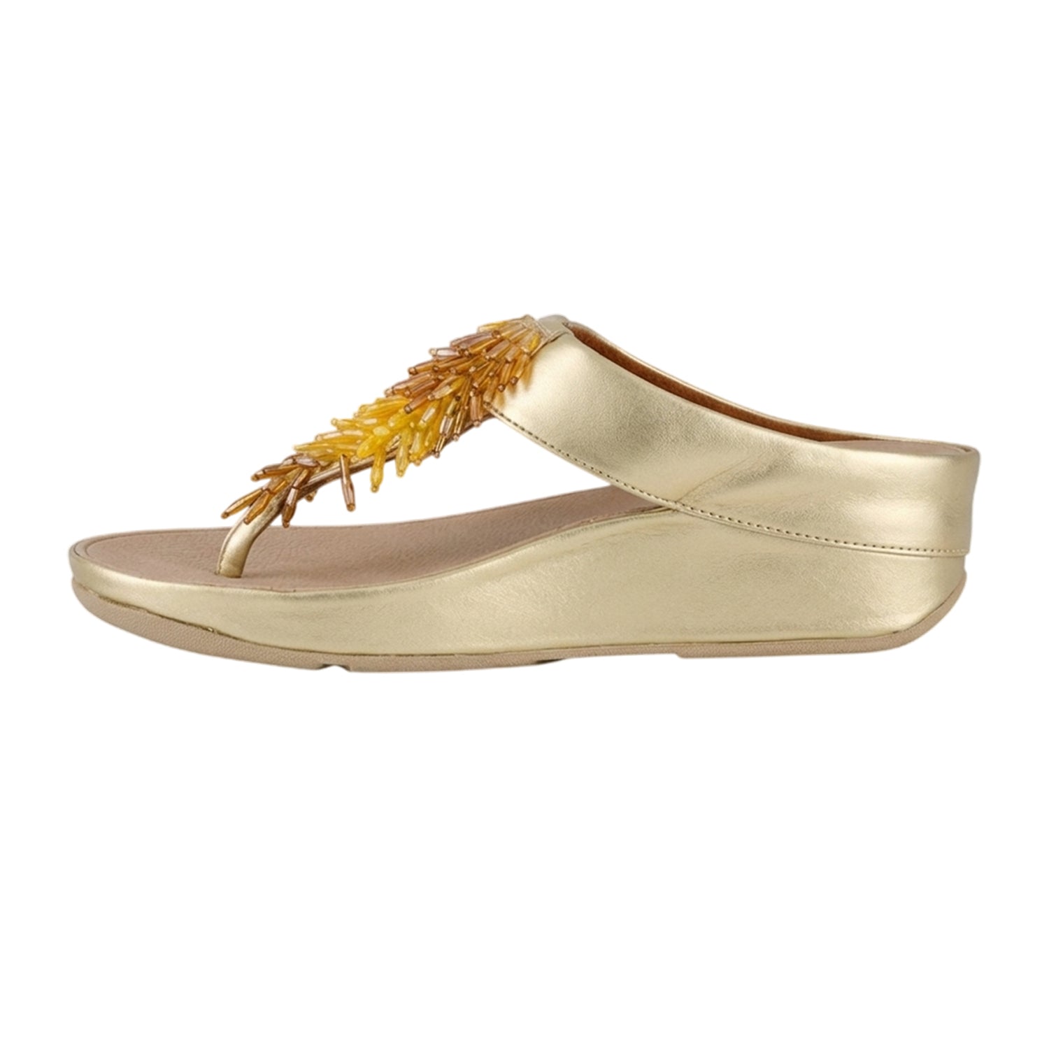 Beige - Side - FitFlop Womens-Ladies Platino Rumba Ombre Leather Toe Post Sandals