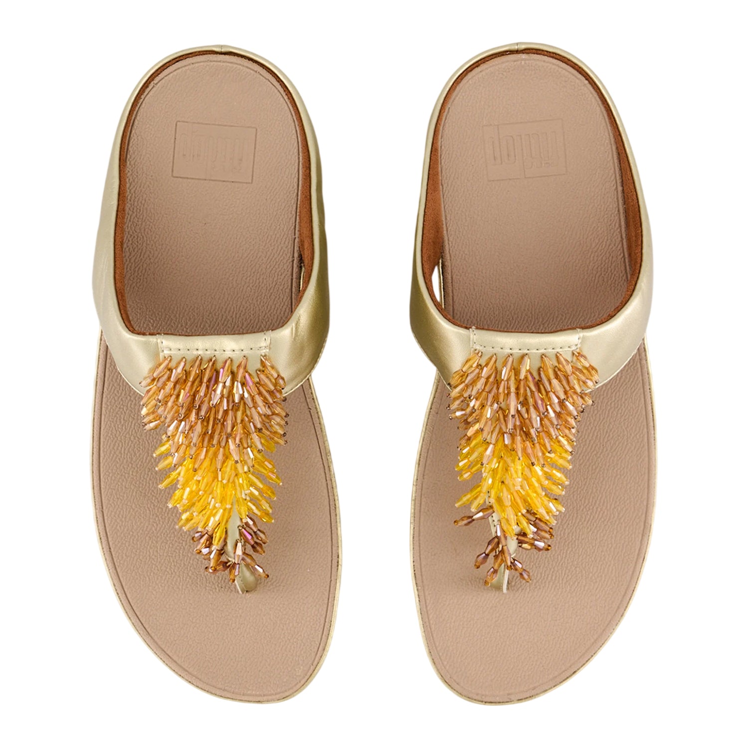 Beige - Close up - FitFlop Womens-Ladies Platino Rumba Ombre Leather Toe Post Sandals