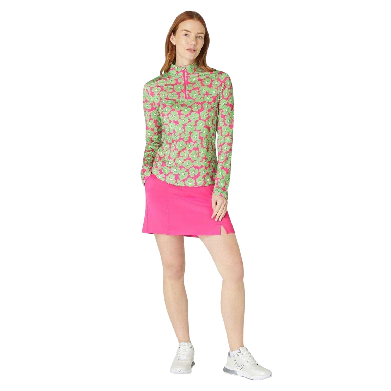 Pink - Side - Callaway Womens-Ladies Floral Golf Top
