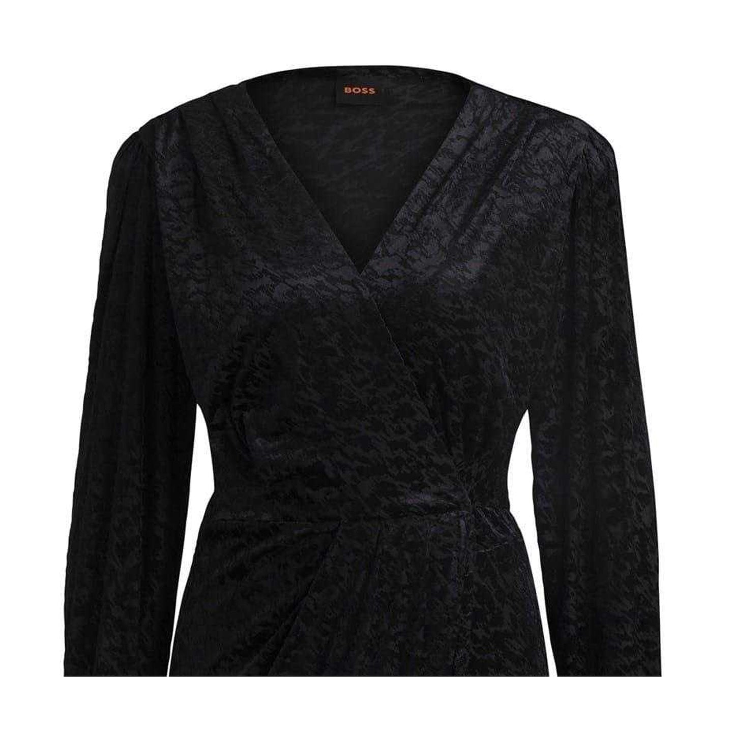 Black - Back - Boss Womens-Ladies Edevoras V Neck Long-Sleeved Wrap Dress