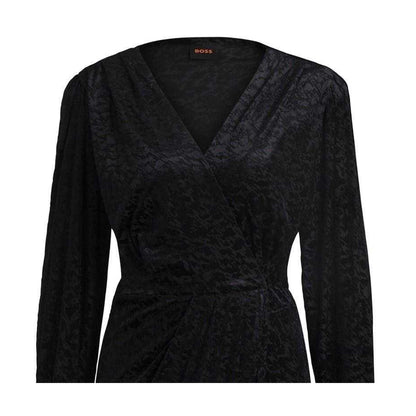 Black - Back - Boss Womens-Ladies Edevoras V Neck Long-Sleeved Wrap Dress