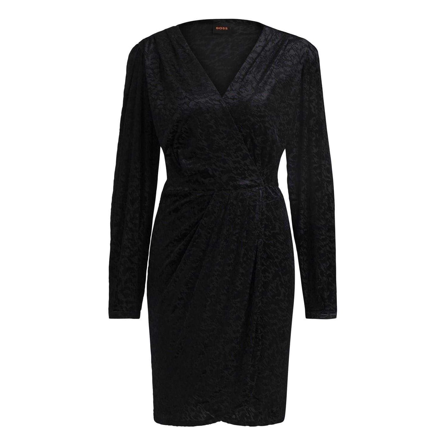 Black - Front - Boss Womens-Ladies Edevoras V Neck Long-Sleeved Wrap Dress