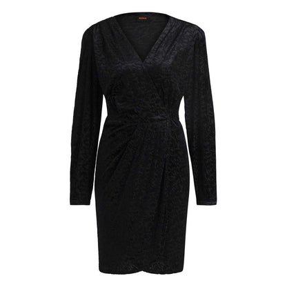 Black - Front - Boss Womens-Ladies Edevoras V Neck Long-Sleeved Wrap Dress