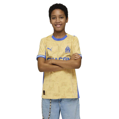 Gold-Royal Blue - Side - Puma Childrens-Kids 2025-2026 Olympique De Marseille FC Football Shirt