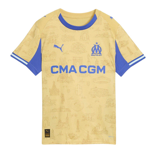 Gold-Royal Blue - Front - Puma Childrens-Kids 2025-2026 Olympique De Marseille FC Football Shirt