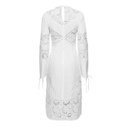 White - Back - Boss Womens-Ladies Broderie Cotton Midi Dress