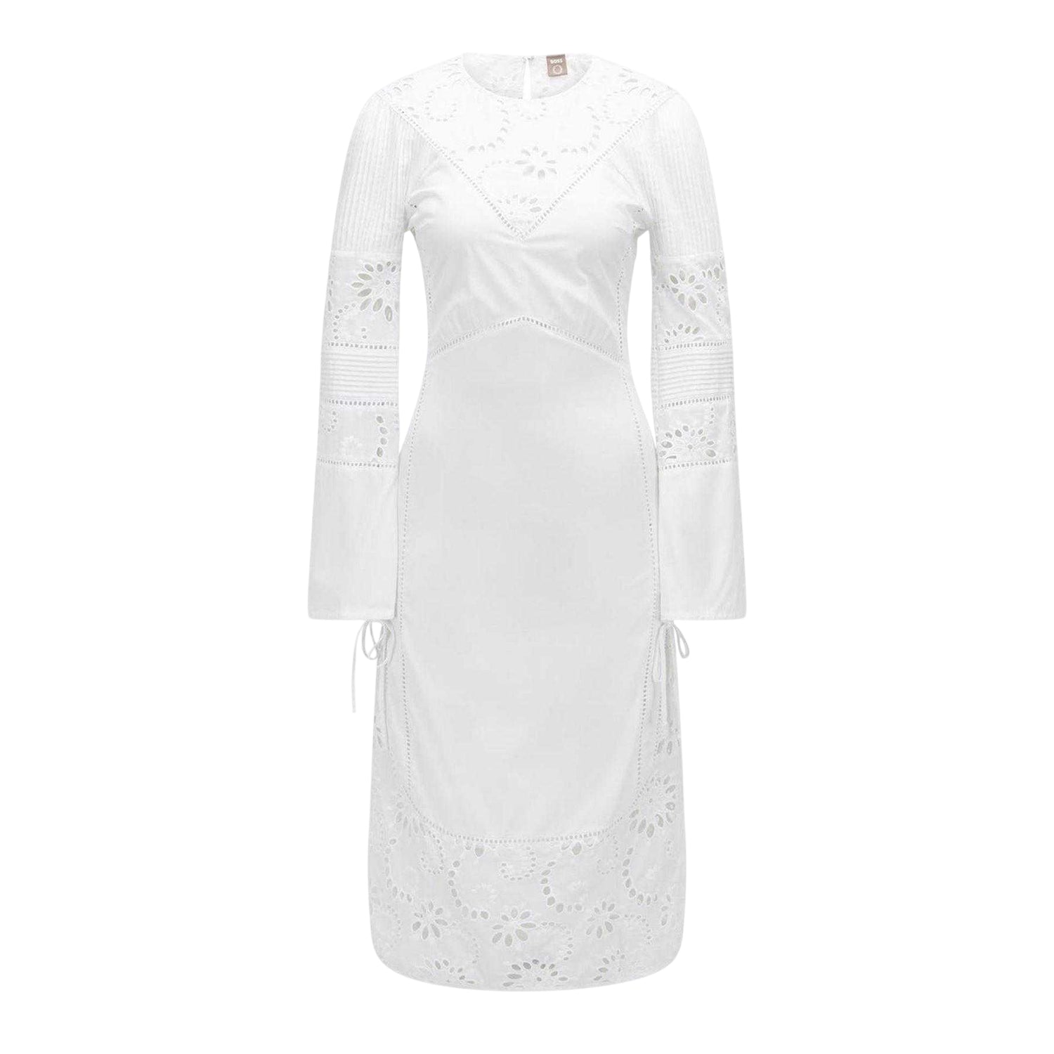 White - Front - Boss Womens-Ladies Broderie Cotton Midi Dress