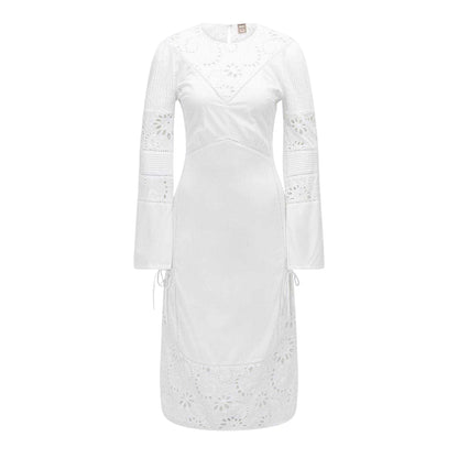 White - Front - Boss Womens-Ladies Broderie Cotton Midi Dress