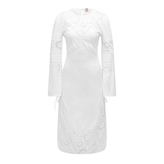 White - Front - Boss Womens-Ladies Broderie Cotton Midi Dress