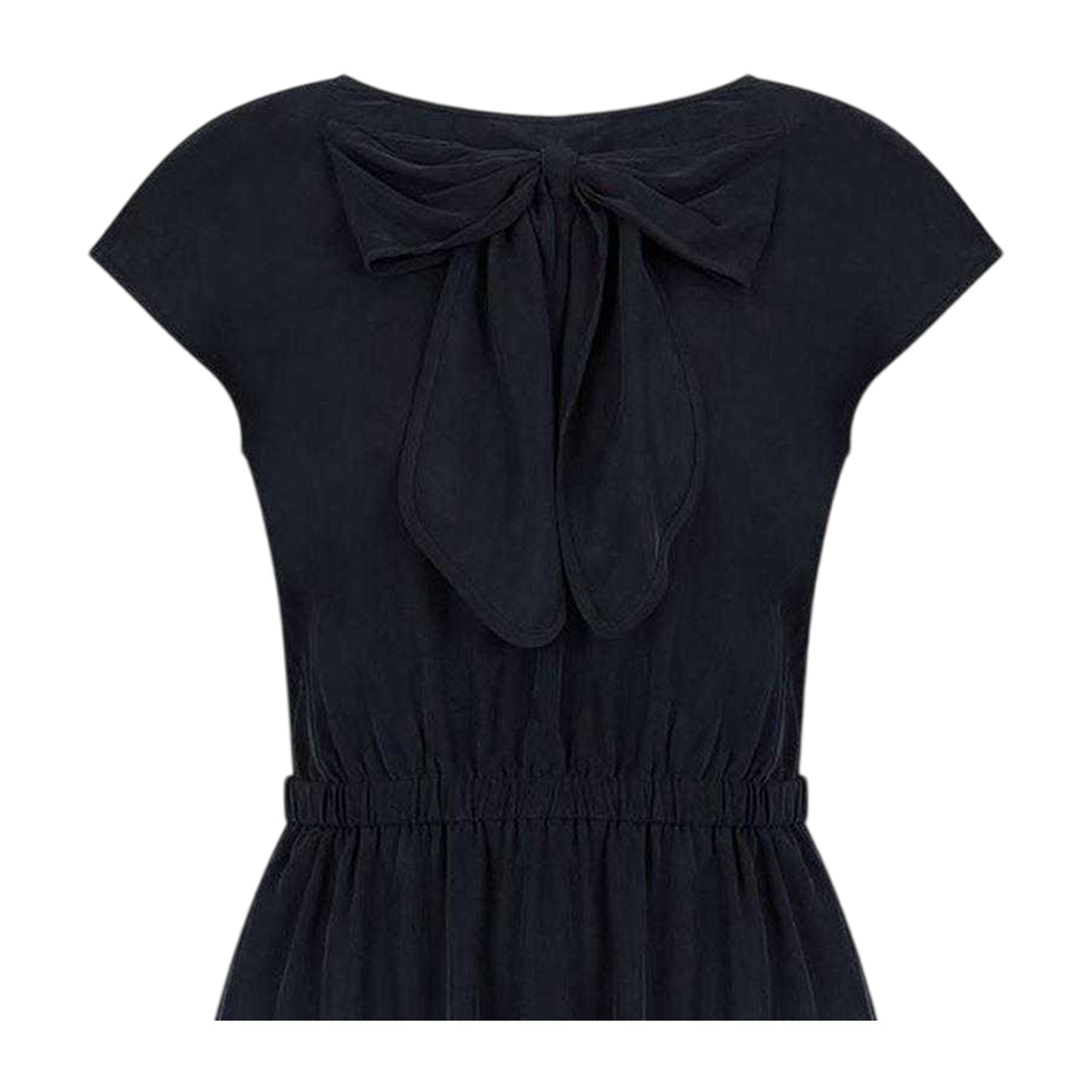 Black - Back - Emporio Armani EA7 Womens-Ladies Bow Capped Sleeved Midi Dress
