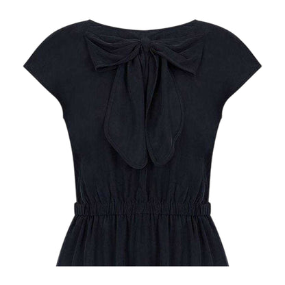 Black - Back - Emporio Armani EA7 Womens-Ladies Bow Capped Sleeved Midi Dress