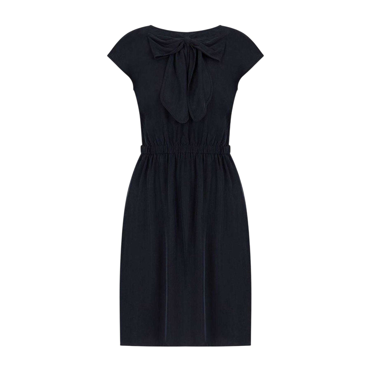 Black - Front - Emporio Armani EA7 Womens-Ladies Bow Capped Sleeved Midi Dress