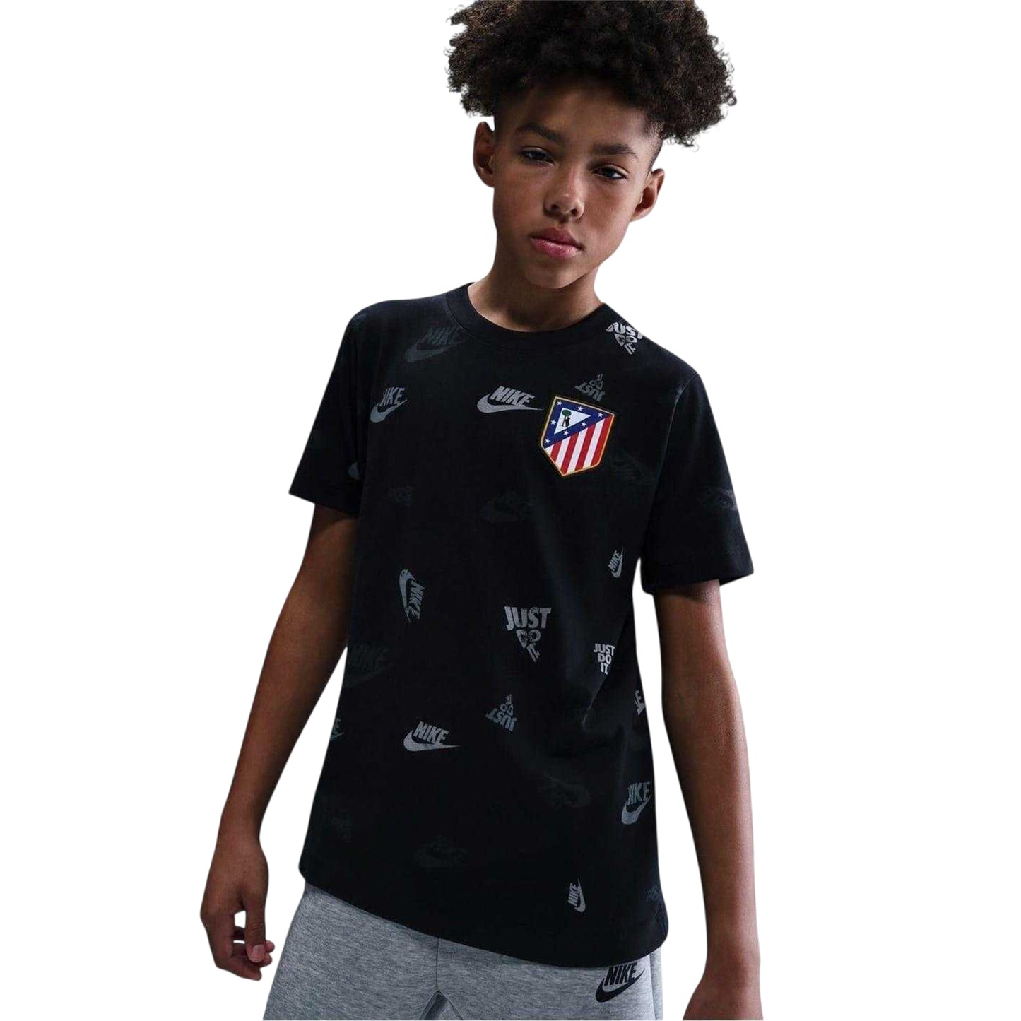 Black - Side - Nike Childrens-Kids Atletico Madrid Crest T-Shirt