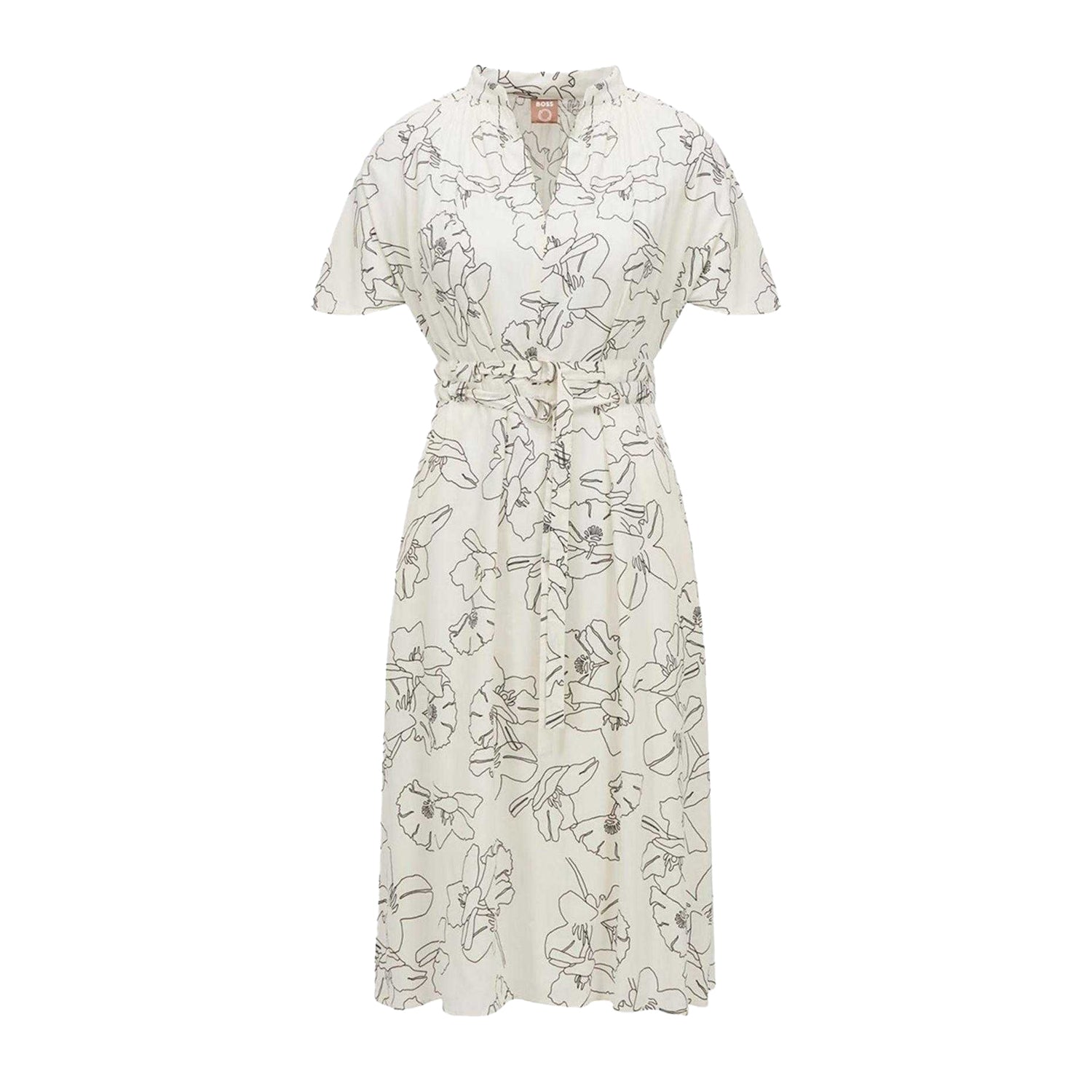 Cream-Black - Front - Boss Womens-Ladies Dalluah Floral V Neck Dress