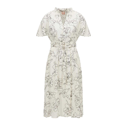 Cream-Black - Front - Boss Womens-Ladies Dalluah Floral V Neck Dress