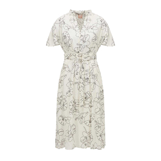 Cream-Black - Front - Boss Womens-Ladies Dalluah Floral V Neck Dress