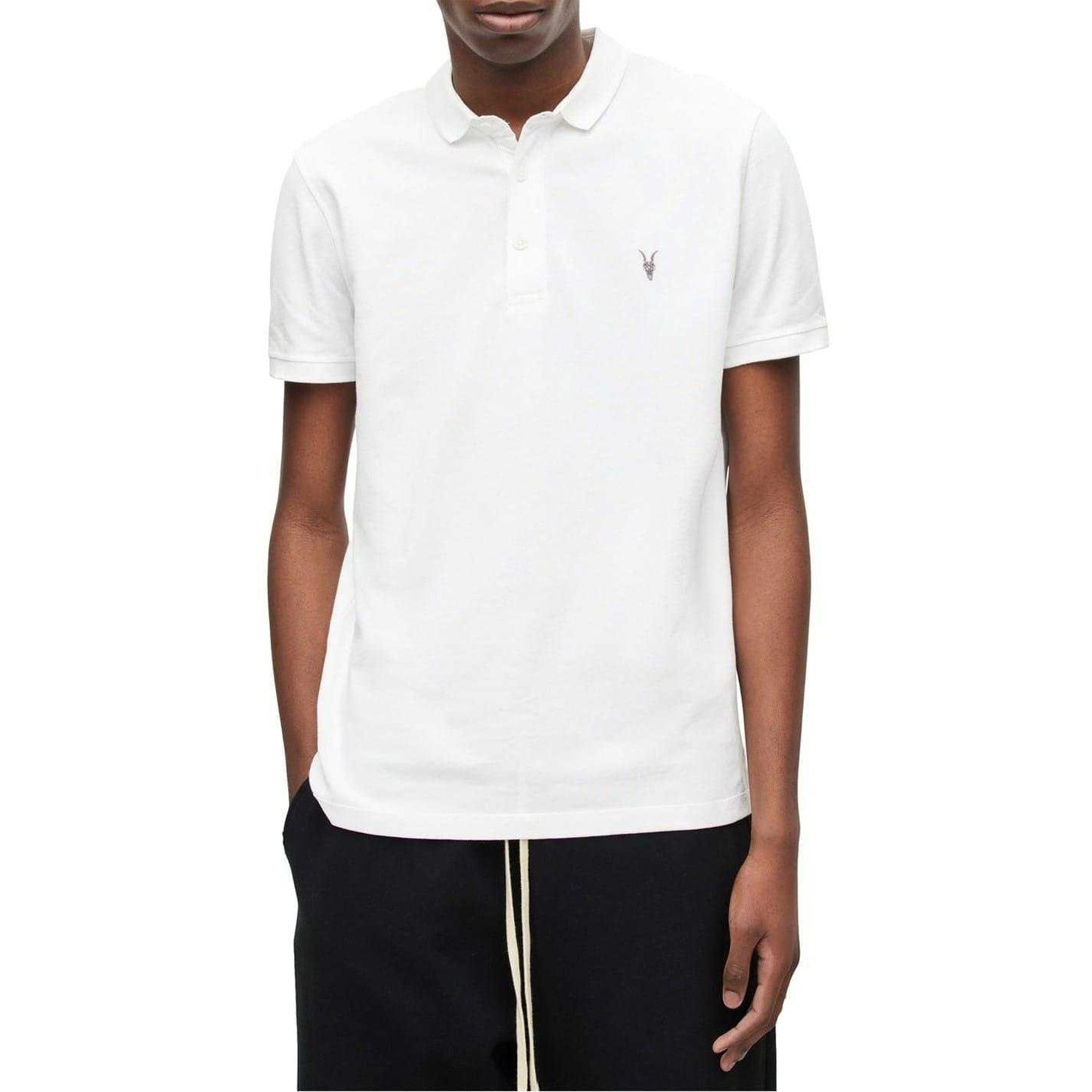 Optic White - Side - AllSaints Mens Pique Short-Sleeved Polo Shirt