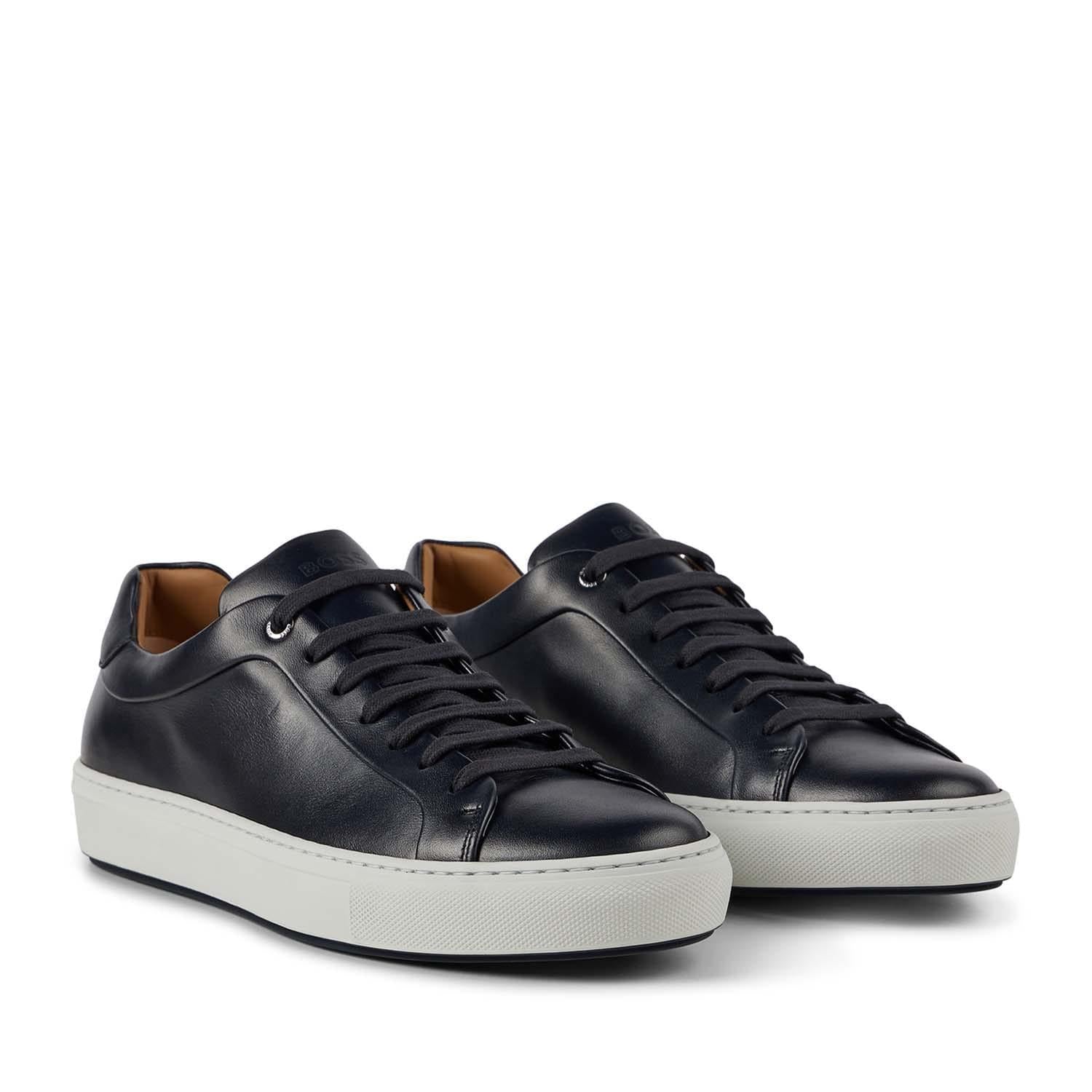 Dark Blue - Back - Boss Mens Mirage Leather Tennis Trainers