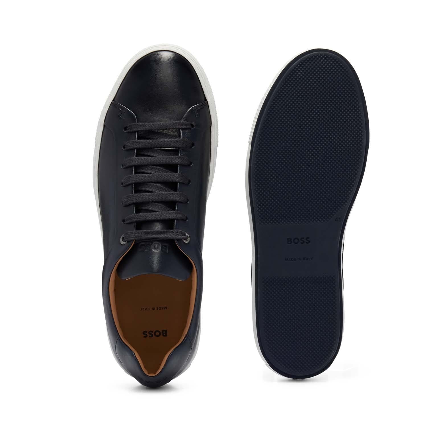 Dark Blue - Pack Shot - Boss Mens Mirage Leather Tennis Trainers