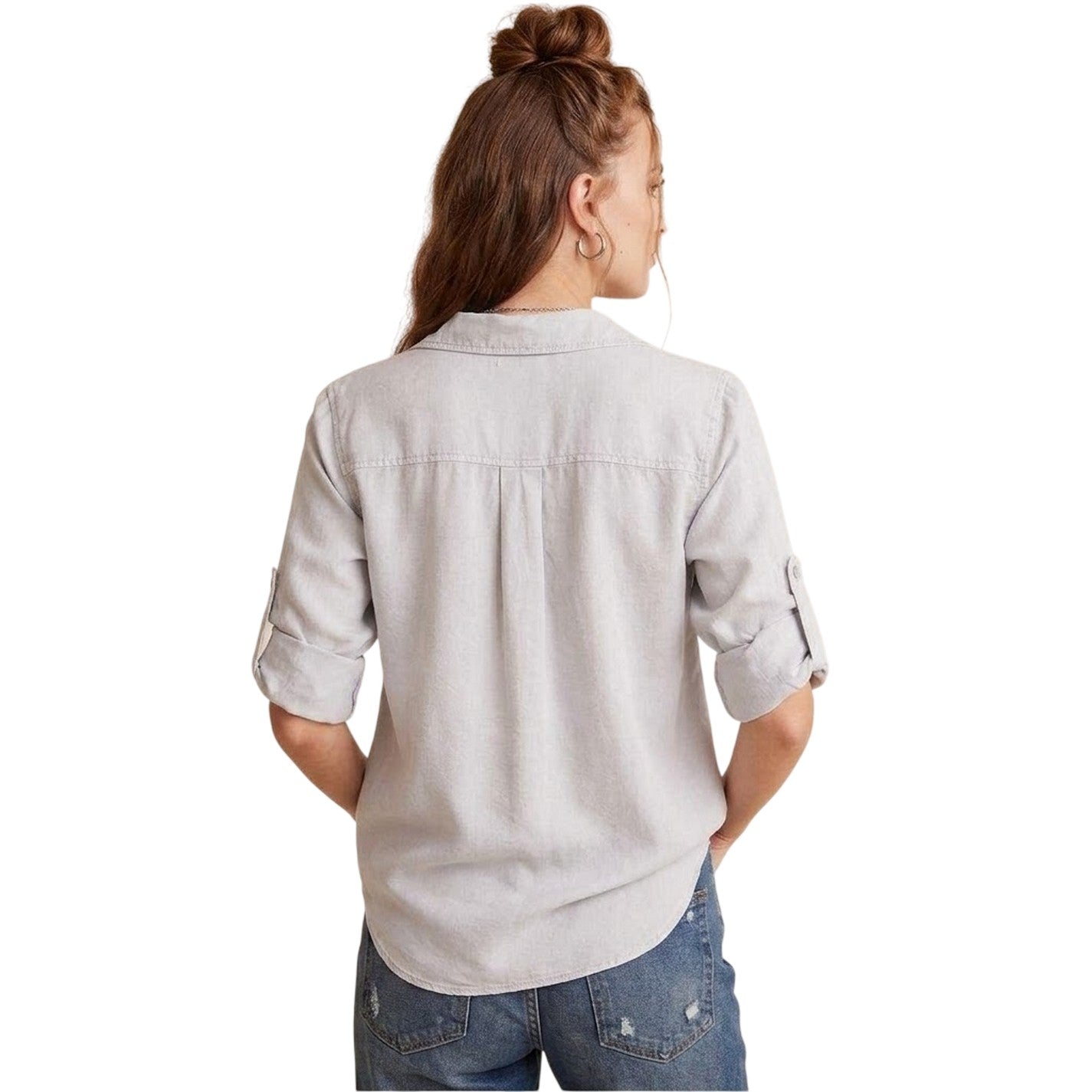 Foggy Dew - Back - Bella Dahl Womens-Ladies Back Slit Relaxed Fit 3-4 Sleeve Shirt