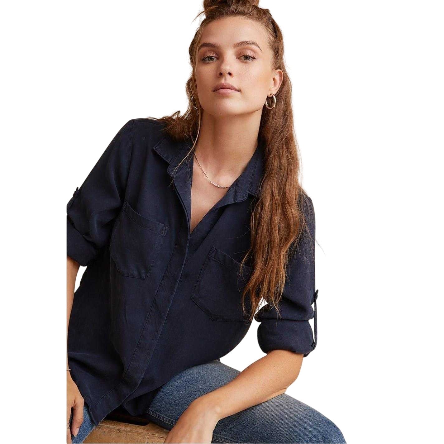 Deep Sea - Front - Bella Dahl Womens-Ladies Back Slit Relaxed Fit 3-4 Sleeve Shirt