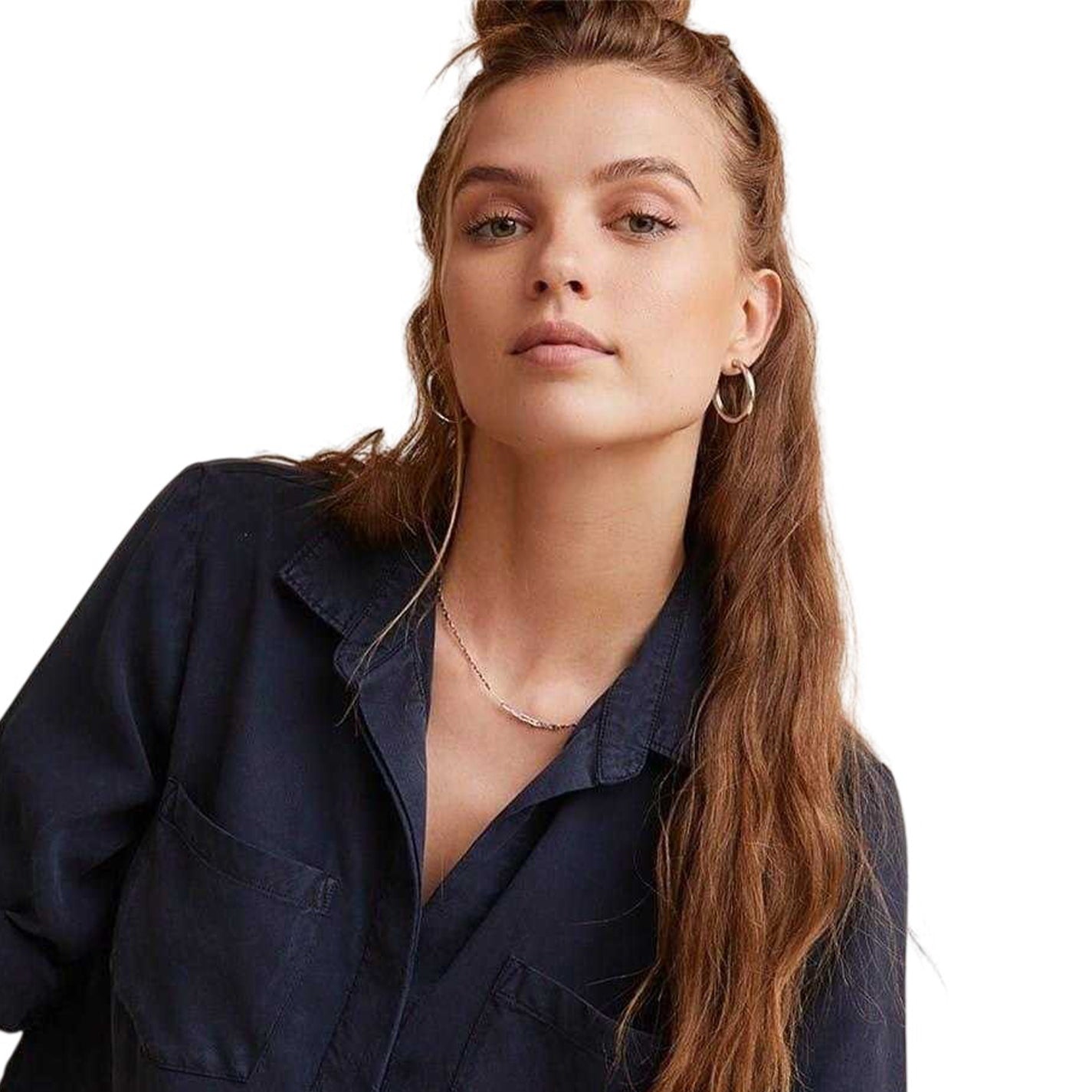 Deep Sea - Side - Bella Dahl Womens-Ladies Back Slit Relaxed Fit 3-4 Sleeve Shirt