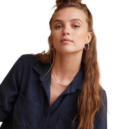 Deep Sea - Side - Bella Dahl Womens-Ladies Back Slit Relaxed Fit 3-4 Sleeve Shirt