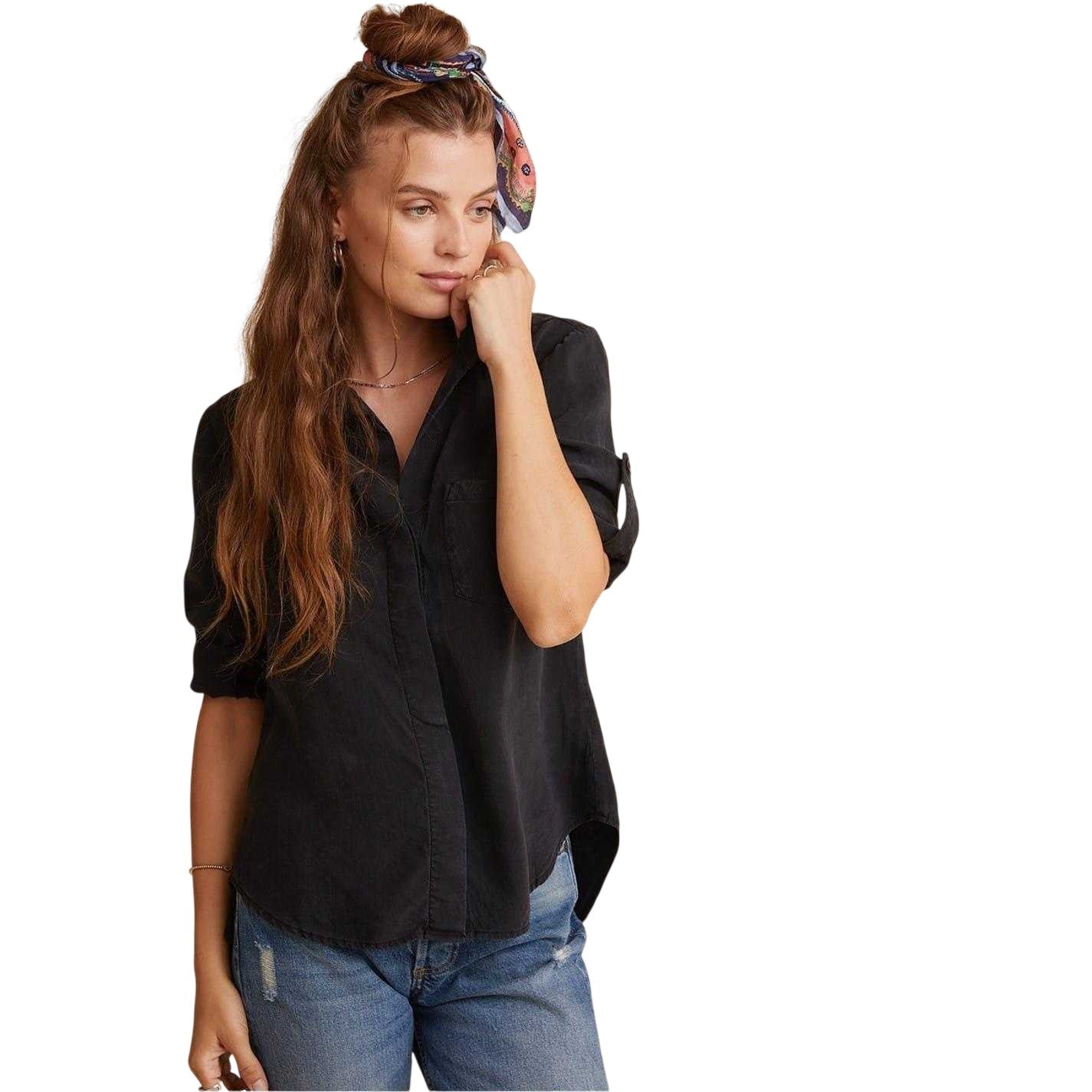 Vintage Black - Front - Bella Dahl Womens-Ladies Back Slit Relaxed Fit 3-4 Sleeve Shirt