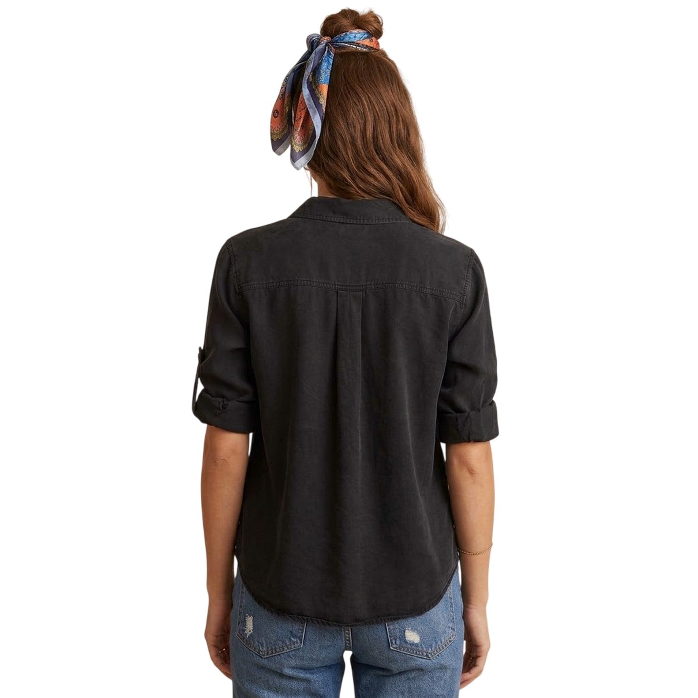 Vintage Black - Back - Bella Dahl Womens-Ladies Back Slit Relaxed Fit 3-4 Sleeve Shirt