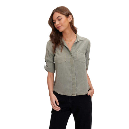 Army Green - Front - Bella Dahl Womens-Ladies Back Slit Relaxed Fit 3-4 Sleeve Shirt