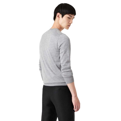 Grey - Back - Emporio Armani EA7 Mens V Neck Jumper