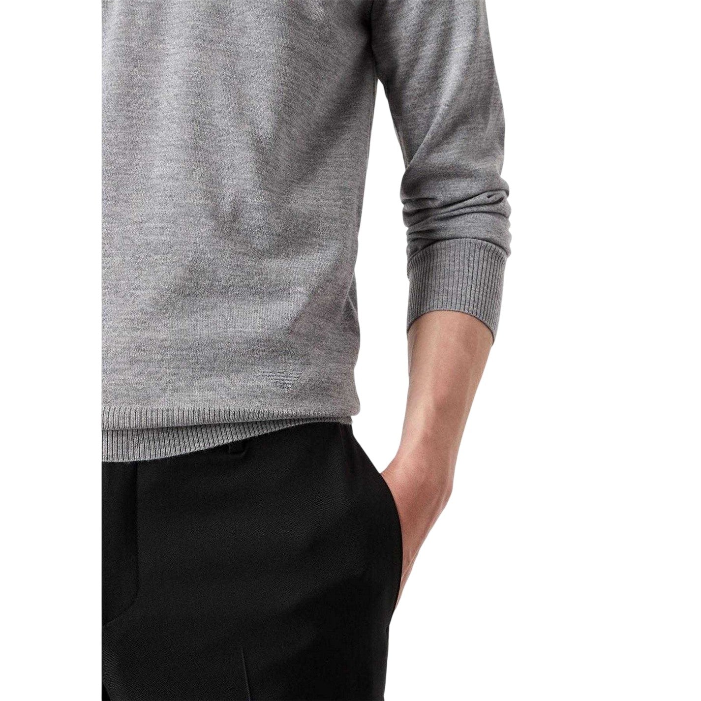 Grey - Side - Emporio Armani EA7 Mens V Neck Jumper