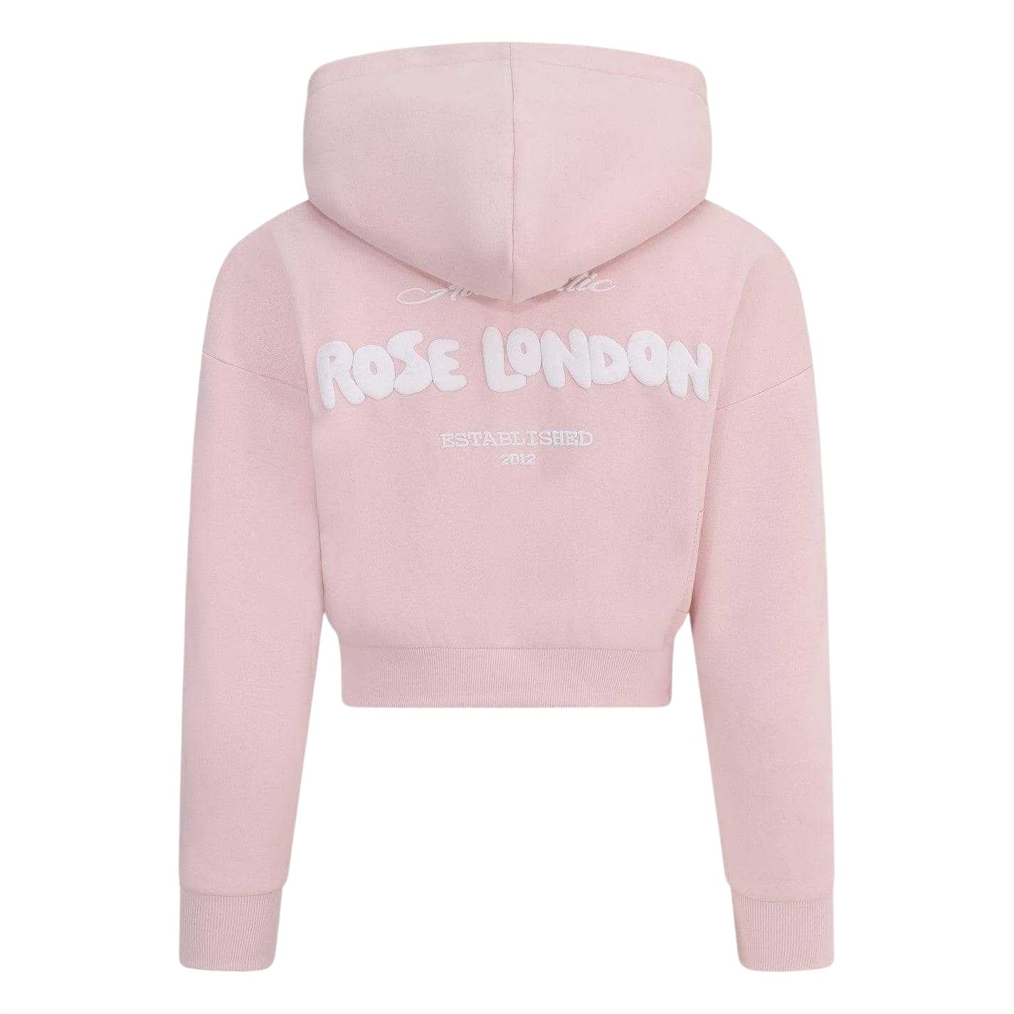 Pink - Back - Rose London Girls Cropped Full Zip Hoodie