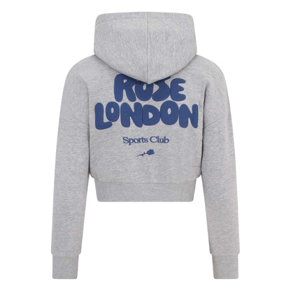 Grey Marl - Back - Rose London Childrens-Kids Sports Crop Hoodie