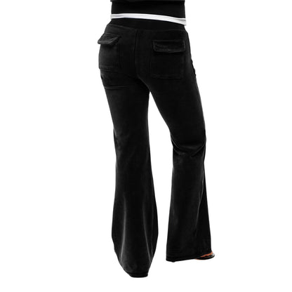 Jet Black - Back - Guess Womens-Ladies Velour Flared Tracksuit Bottoms