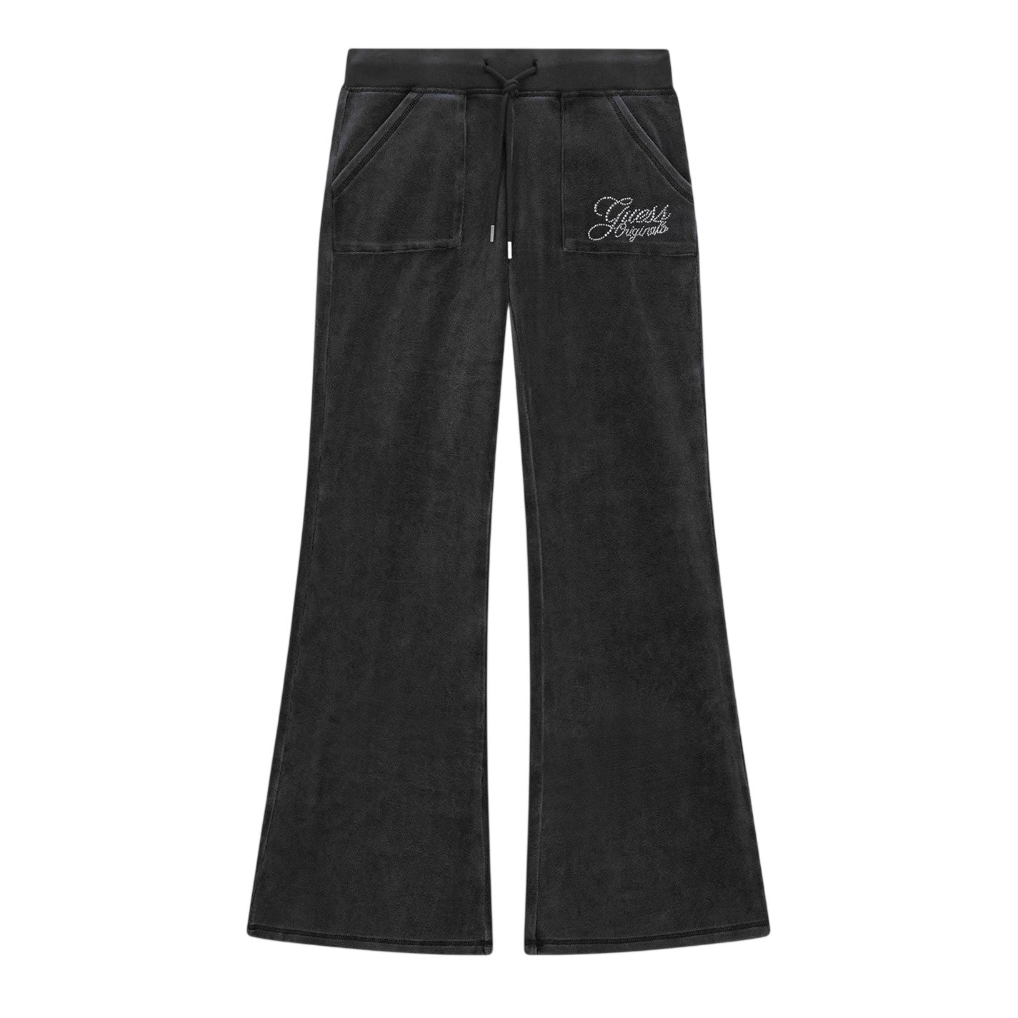 Jet Black - Front - Guess Womens-Ladies Velour Flared Tracksuit Bottoms