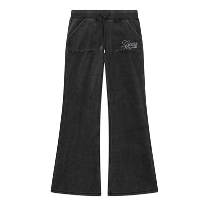 Jet Black - Front - Guess Womens-Ladies Velour Flared Tracksuit Bottoms