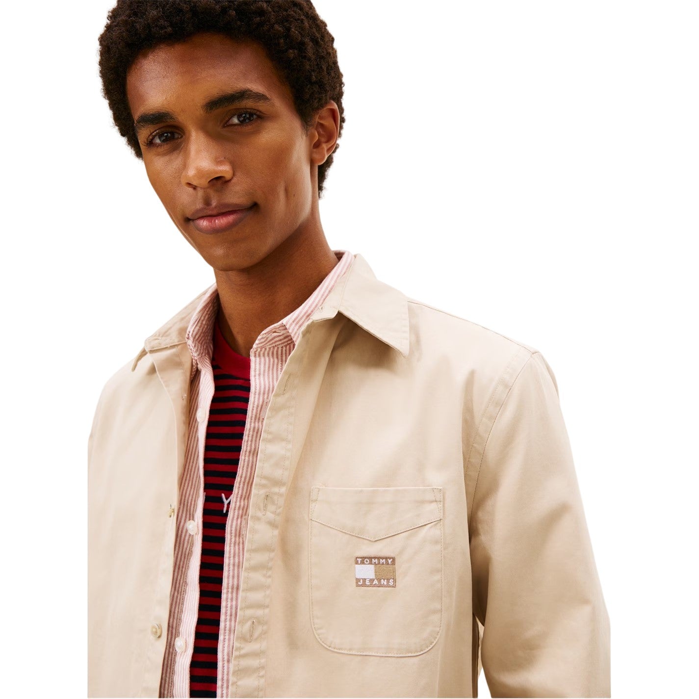 Sand - Side - Tommy Jeans Mens Washed Twill Long-Sleeved Shirt Jacket