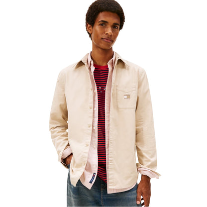 Sand - Lifestyle - Tommy Jeans Mens Washed Twill Long-Sleeved Shirt Jacket