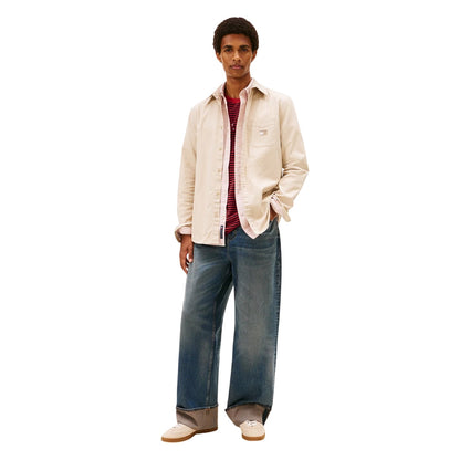 Sand - Pack Shot - Tommy Jeans Mens Washed Twill Long-Sleeved Shirt Jacket