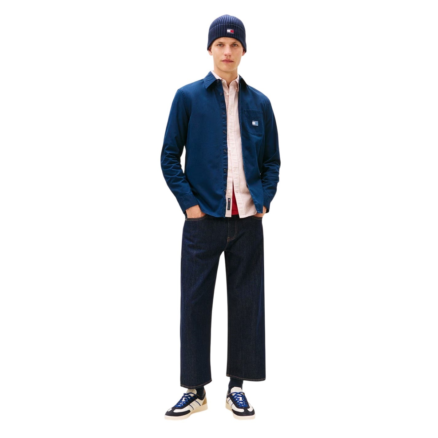 Night Navy - Pack Shot - Tommy Jeans Mens Washed Twill Long-Sleeved Shirt Jacket