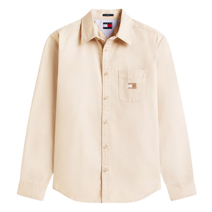 Sand - Front - Tommy Jeans Mens Washed Twill Long-Sleeved Shirt Jacket
