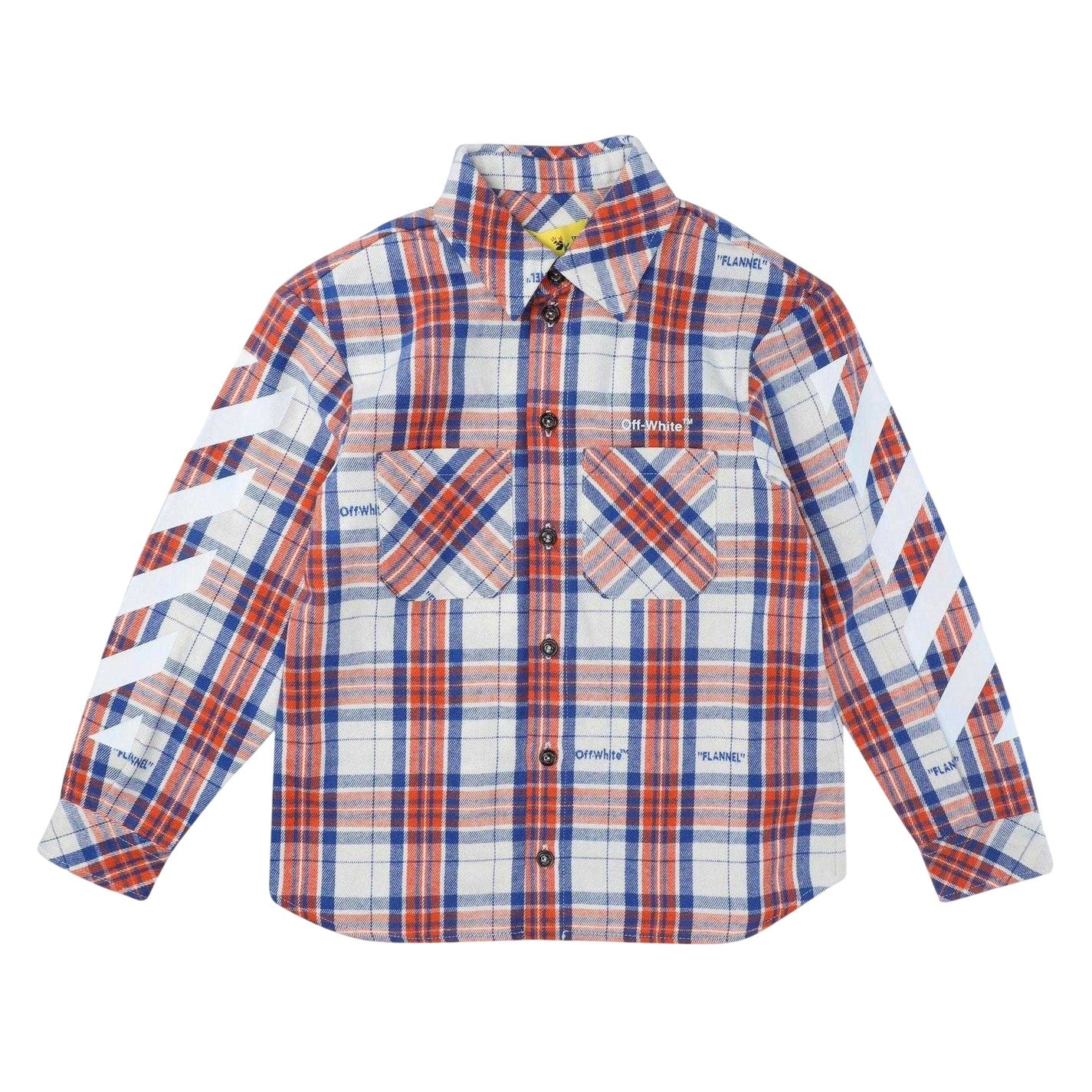 Red-Blue-White - Front - Off White Womens-Ladies Diagonal Stripe Flannel Shirt