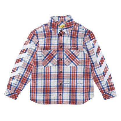 Red-Blue-White - Front - Off White Womens-Ladies Diagonal Stripe Flannel Shirt