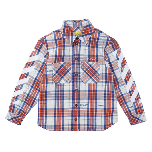 Red-Blue-White - Front - Off White Womens-Ladies Diagonal Stripe Flannel Shirt