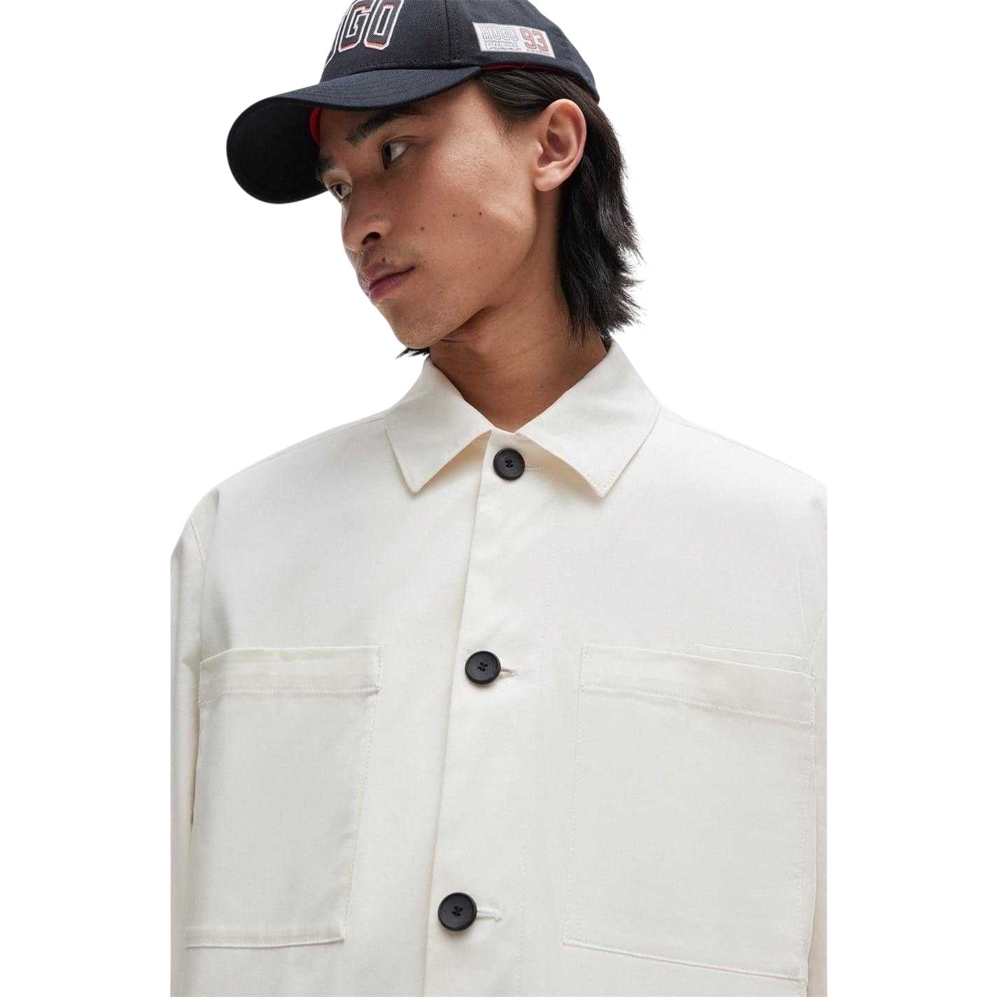 White - Side - Hugo Mens Juliano242 Plain Long-Sleeved Shirt Jacket