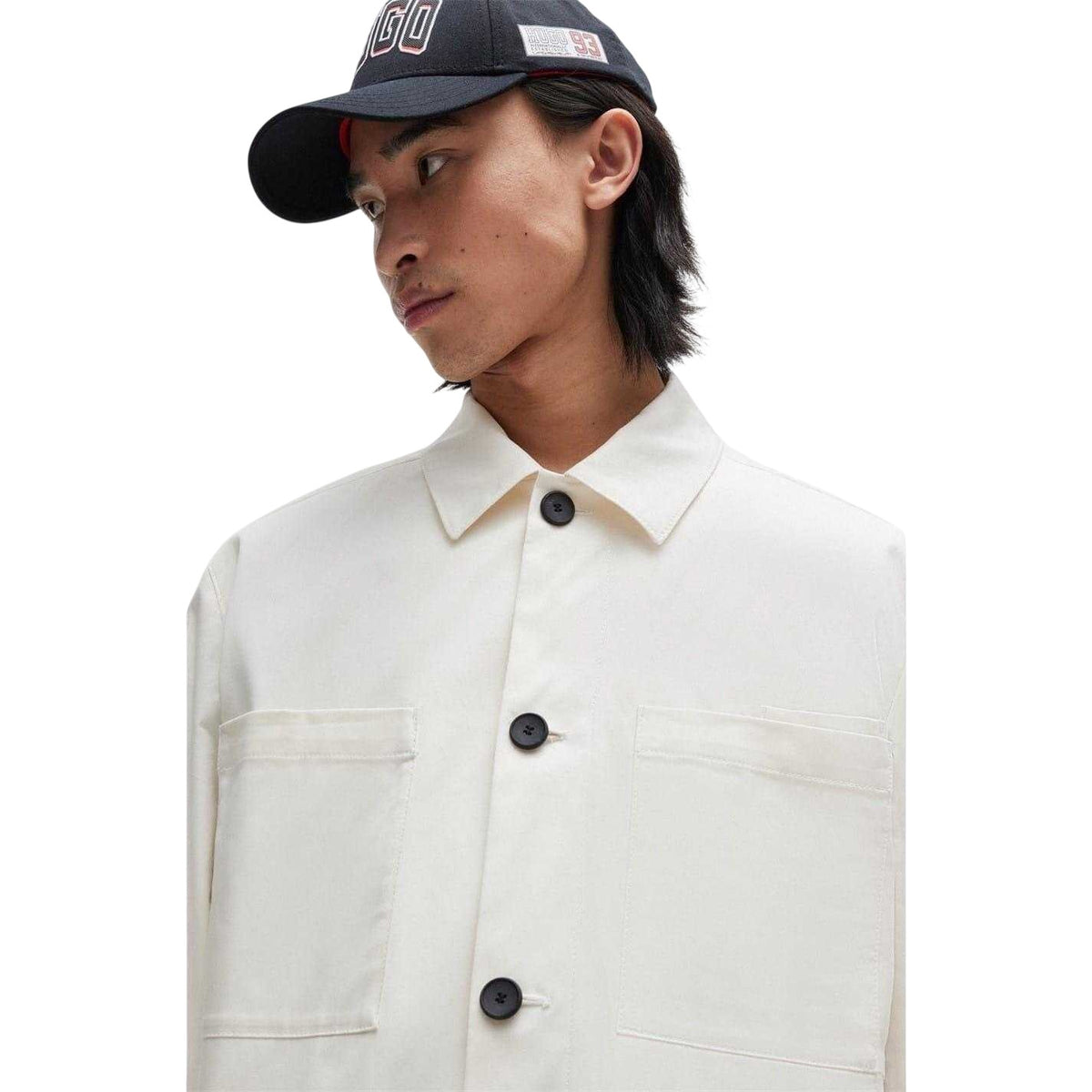 White - Side - Hugo Mens Juliano242 Plain Long-Sleeved Shirt Jacket